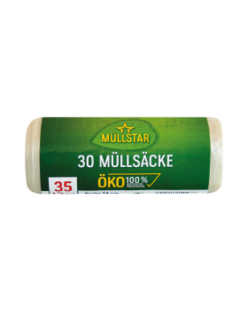 muellstar Oeko Muellsaecke 35 Liter, transparent trueb, 54 mal 60 cm, 100 Prozent recyceltes Polyethylen, 30 Stueck